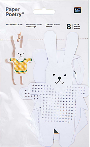 Motiv-Stickkarton Hase, Eule, Bär, Pinguin